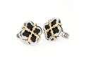 Rhodium plated sterling silver and 18kt gold Troubadour cufflinks with black onyx.
