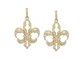 18kt yellow gold large Fleur-de-lis earrings with  1.34 cts diamonds. Available in white, yellow, or rose gold.
