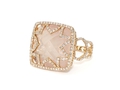 18kt rose gold Bella ring with rose quartz and 1.5 cts diamonds. Available in white, yellow, or rose gold.
