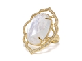 18kt yellow gold Baroque moonstone ring with 23.6 ct moonstone and .41 cts diamonds. Available in white, yellow, or rose gold.
